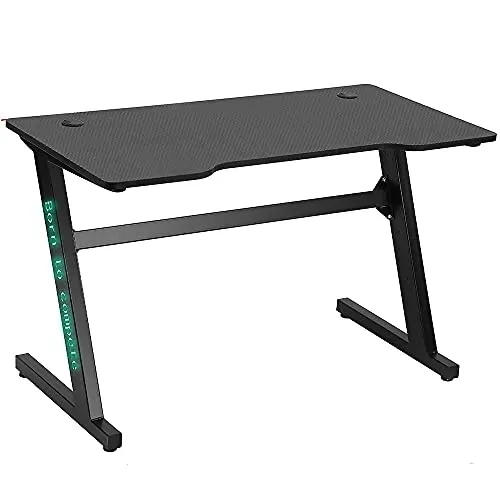 BAKAJI Scrivania Gaming Porta Pc Computer Con Luci LED RGB Cambio Colore Struttura Metallo Piano Legno Texture Fibra di Carbonio con Tappetino Mouse MousePad Incluso 120x60x73cm Gioco Online