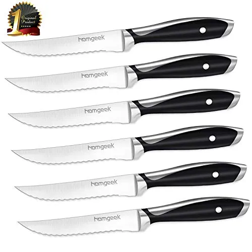 homgeek Coltello da Bistecca, con Impugnatura Ergonomica, Set di 6, Coltelli da Tavola