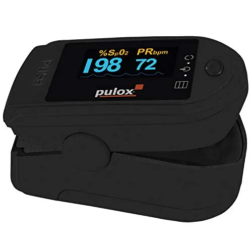 PULOX, PO-200A, Pulsossimetro con funzione di allarme e pulsazione, con accessori, colore a scelta, colore nero