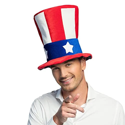 Boland 04226 - Cappello di peluche USA, cappello Zio Sam, cilindro, America, Stelle e strisce, bandiera, berretto, copricapo, accessorio, carnevale, festa a tema