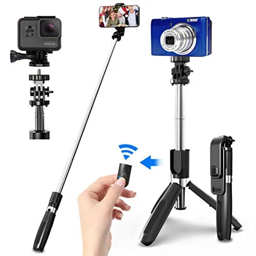 SYOSIN Bastone Selfie, Estensibile 4 in 1 Bluetooth Selfie Stick Treppiede Smartphone con Telecomando Wireless per Camera Gopro Smartphone