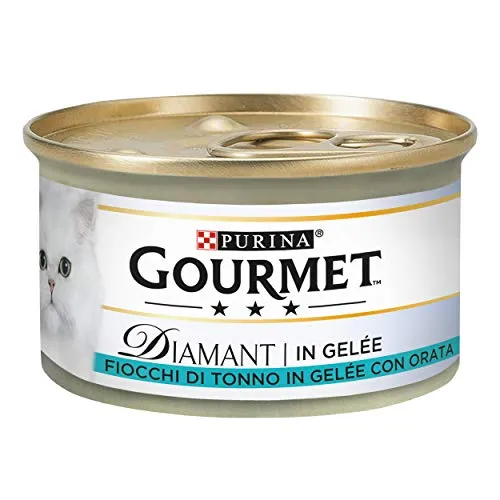 PURINA GOURMET DIAMANT Umido Gatto Fiocchi di Tonno in Gelée con Orata- 24 lattine da 85g ciascuna (confezione da 24x85g)