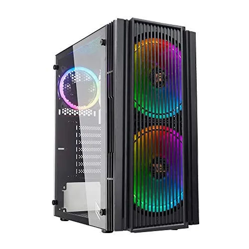 Noua Nexus P2 Black Case ATX per PC Gaming 3 Ventole RGB Rainbow Addressable 5V ADD Frontale ABS 0.50MM SPCC 3*USB3.0/2.0 Pannello Laterale in Vetro Temperato (AxPxL: 450x380x215 mm)
