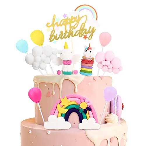Hotelvs Decorazioni Torta Unicorno Kit, Cake Topper Compleanno Arcobaleno Palloncino Happy Birthday Banner Decorazioni per Ragazzi Ragazze Bambin