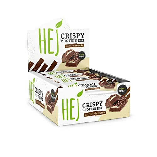 HEJ Crispy Protein Bar Crunchy Brownie - Barra delle proteine senza zuccheri aggiunti - Barra delle proteine a basso contenuto di carboidrati - Barra fitness - Confezione da 12 (12 x 45g)