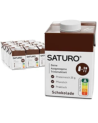 Saturo Pasto Sostitutivo Frullato Gusto Cioccolato | Cibo Proteico per Astronauti | 500kcal | Vegano | Pasto Bevibile con Nutrienti Essenziali | 12 x 500 ml