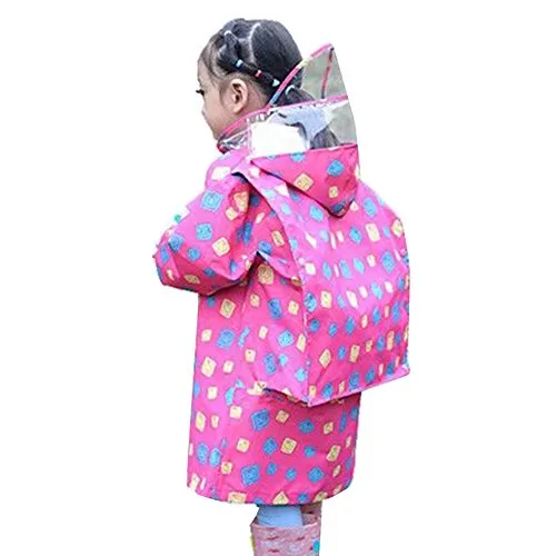 Gagacity Unisex Impermeabile Bambina Pioggia con Cappuccio per Bambini Protegge Lo Zaino Rosa/S