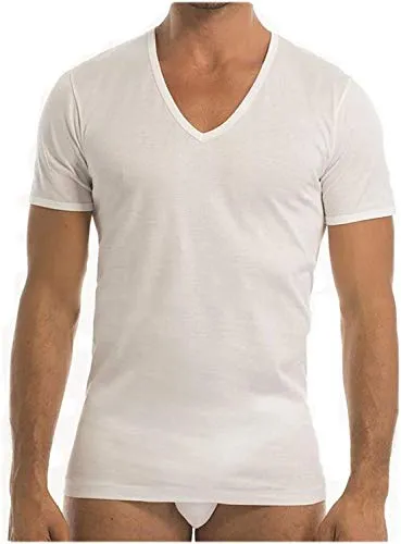 3 t-shirt filo di scozia scollo a punta Garda 0036 100% cotone (7, BIANCO)