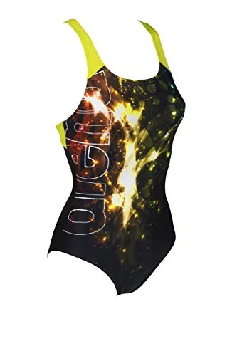 ARENA Vibration Costume Sportivo da Donna con Reggiseno Interno, Black-Soft Green/Multicolore, 42