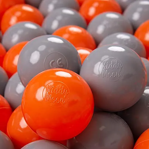 KiddyMoon 200 ∅ 7CM Palline Morbide Colorate Per Piscina Bambini Fatto In EU, Arancione/Grigio