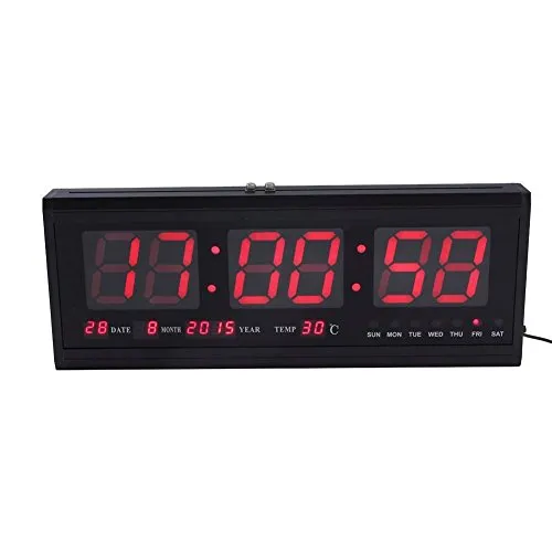 Orologio Digitale orologio elettronico Per Parete Muro LED Display ,con temperatura ideale, ufficio, sala mensa, palestra, spogliatoio,sala riunioni, negozio, BAR, cucina 48.00x18.5x5cm (rosso)