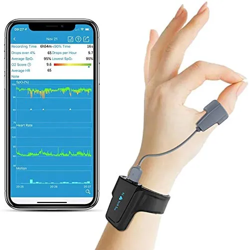 Viatom Sleep Oxygen Monitor con allarme a vibrazione per russare e apnea del sonno, Pulsossimetro da polso Bluetooth, Mate perfetto per CPAP Machine