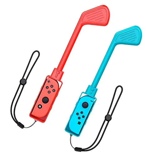 TiMOVO 2pz Impugnatura da Golf Compatibile con Nintendo Switch Mario Golf: Super Rush Game in ABS, Accessori per Giochi Sportivi Compatibile con Controller Switch con Cinturino da Polso - Rosso+Blu