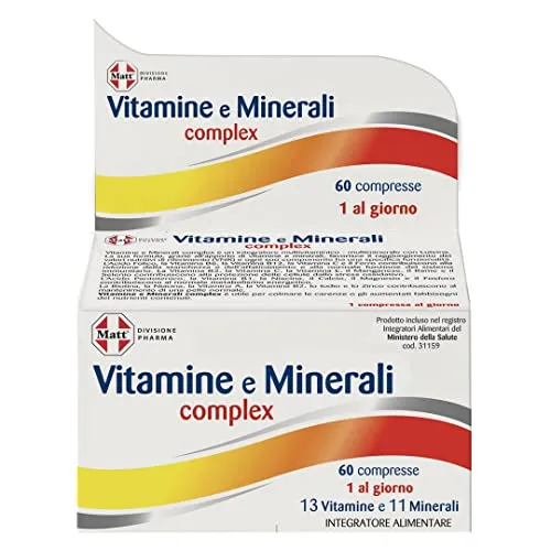 Matt, Vitamine e Minerali Complex, Integratore Alimentare Multivitaminico e Multiminerale, Favorisce il Raggiungimento dei Valori Nutritivi di Riferimento, Confezione da 60 Compresse