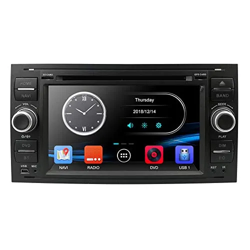 Autoradio Moniceiver Riproduttore DVD Navigatore GPS Bluetooth per Ford C-Max/ Connect/ Fiesta/ Focus/ Fusion/ Galaxy/ Kuga S-Max/ Transit/ Mondeo, 7 pollici, 2 Din, colore: nero