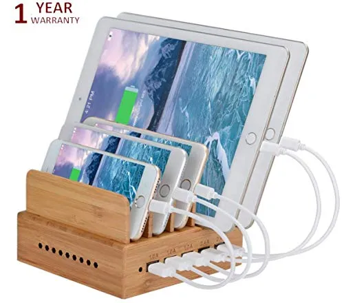 yisen bambù USB Docking Station universale 5 porte USB Stazione Di Ricarica ladee inrichtung per telefoni cellulari e tablet