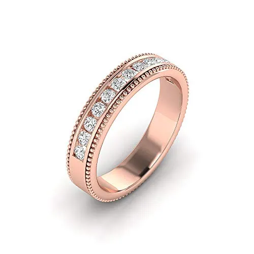 Milgrain, anello Eternity da donna con diamante rotondo da 0,21 carati, larghezza 3,85 mm, taglio brillante rotondo (oro 9 K, 14 K e 18 carati) e Oro rosa, 59 (18.8), cod. CJLR-2149-NDR-9RG-0.21Ct-R