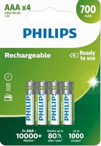4 batterie ricaricabili AAA Philips da 700 mAh - ideali per telefoni cordless Gigaset