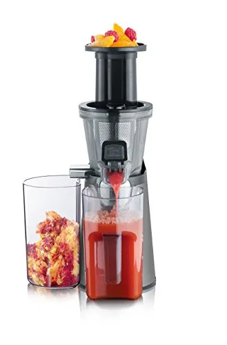 SEVERIN ES 3571 Slow juicer 1 L da 150 W, Estrattore frutta e verdura senza lame a bassa velocità, Estrattore di succo con micro-setaccio e accessori facile da pulire, Acciaio