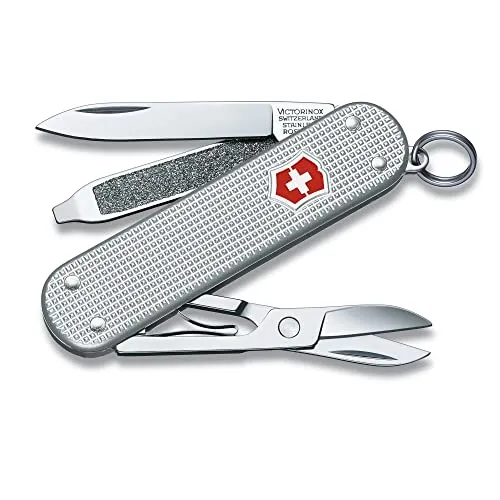 VICTORINOX Classic Alox, coltellino svizzero piccolo, 5 funzioni ( lama piccola, lima per unghie), con nervature in argento