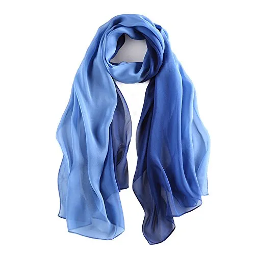 Foulard Donna Seta Sciarpa Leggero Lungo Elegante Naturale 100% Silk Scarf Regalo L-175 * 65cm (Blu sfumato)