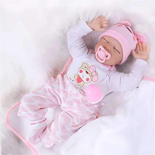 ZIYIUI Reborn Bambino Bambola di Silicone Vinile Ragazza Realistica Neonato Bambolotti con Occhi Chiusi Bocca Magnetica Baby Doll Toddler Babies 22 Pollice 55 cm