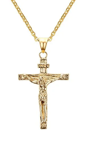 Vnox Collana con pendente in acciaio inox Gesù Crocifisso Croce per uomini donne cristiane,oro,catena libera