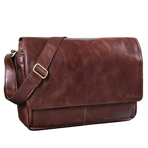 STILORD 'Lonzo' Vintage Borsa a Spalla Pelle Uomo Donna per PC 15.6 pollici Tracolla Messenger per Università Ufficio vintage in vero cuoio, Colore:marrone - cioccolata