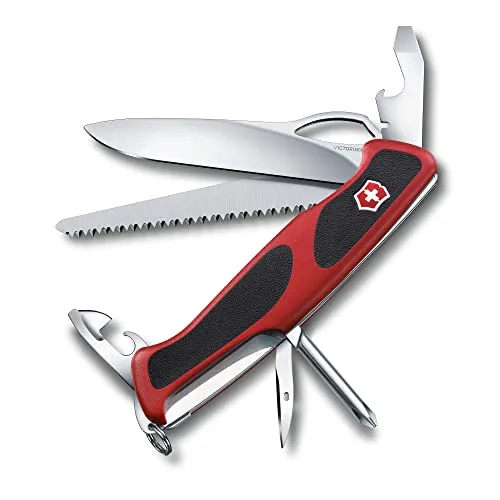 Victorinox, coltellino svizzero Ranger Grip 78, 12 funzioni, lama bloccabile a una mano, colore rosso/nero