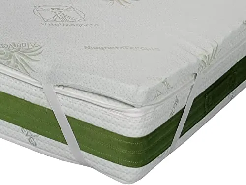 Topper CORRETTORE in Memory Foam Fresco da 5 CM,SFODERABILE in Aloe Vera con Elastici (170 x 200 Cm Matrimoniale)