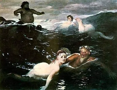 Kunstdruck Gioco delle onde Arnold Böcklin Nixe Mare Poseidon Acquario H A3 0081