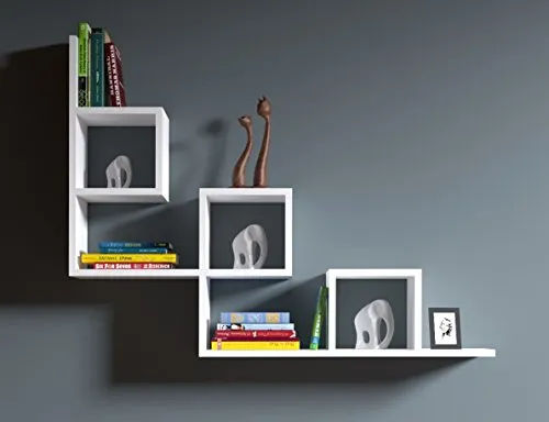 TAIL Mensola da muro - Mensola Parete - Mensola Libreria - Scaffale pensile per studio / soggiorno in un design moderno (Bianco)