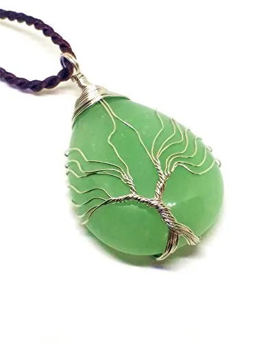 Collana con ciondolo a forma di albero della vita, pietra preziosa naturale giada verde e Nessun tipo di metallo, cod. 97-GICZ-5GTD