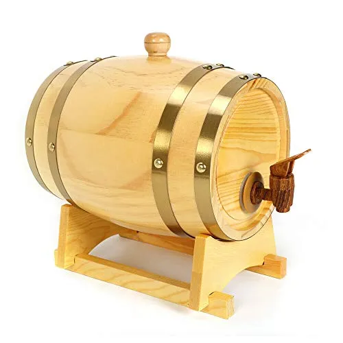 kangten Botte in legno di quercia, 1,5/3/5 l, stile vintage, con rubinetto, per vino e whisky (5 l di colore legno naturale)