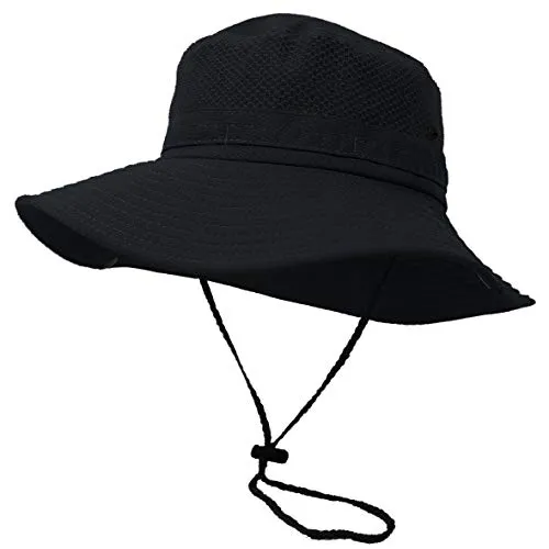 HISSHE Uomo Donna Tesa Larga Estate Cappelli alla Pescatora Leggero Pieghevole UV Cappellino da Pesca (Maglia Nero)