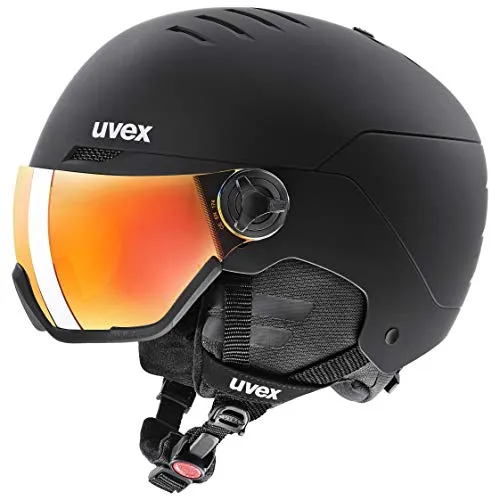 uvex wanted visor, casco da sci robusto unisex, con visiera, regolazione individuale delle dimensioni, black matt, 54-58 cm