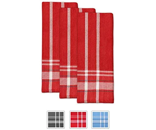 Asciugamani da cucina - Asciugamani da cucina in cotone - Strofinacci a strisce rosse - Strofinacci da cucina in cotone 100% - Set di 3 (strofinaccio (18 x 28), striscia francese rossa)
