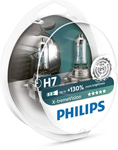 Philips 12972XV+S2 X-treme Vision Lampada Alogena H7, 12V 55W, 130% di Luce in Più, 40% Più Bianca