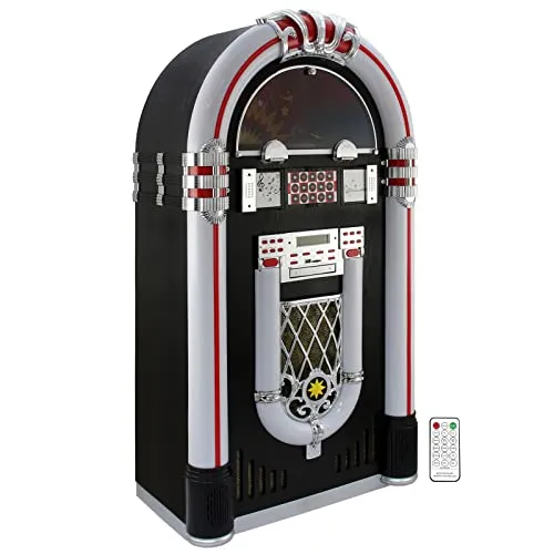 MonsterShop - Jukebox Anni '50 con Vinile, CD, USB, Bluetooth, SD/MMC Memory Card, Radio FM e AUX 128cm x 69cm x 38cm