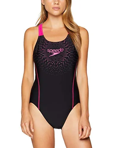 Speedo Gala Logo Medalist, Costume da Bagno Donna, Nero (Black/Pink), 34 (IT 44)