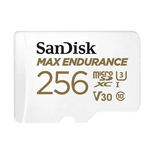 SanDisk MAX ENDURANCE Video Monitoring for Dashcams & Home Monitoring 256 GB microSDXC Memory Card + SD Adaptor 120,000 Hours Endurance, White