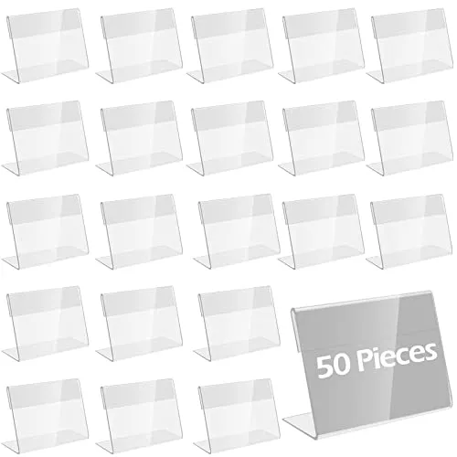 Doafoce 50 Pezzi Porta Etichette Trasparente(6 * 4,3 cm) Mini Porta Cartellino del Prezzo Supporti a Forma di L per Visualizzare i Prezzi per Panetterie/Negozi di Alimentari/scaffali