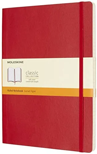 Moleskine Notebook Classic Pagina a Righe, Taccuino Copertina Morbida e Chiusura ad Elastico, Colore Rosso Scarlatto, Dimensione Extra Large 19 x 25 cm, 192 Pagine