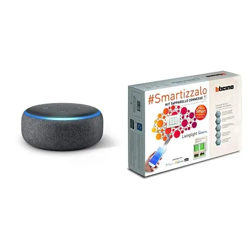 Echo Dot (3ª generazione) - Altoparlante intelligente con integrazione Alexa - Tessuto antracite + Bticino SN2000KIT Livinglight Kit Tapparelle Connesse, Bianco