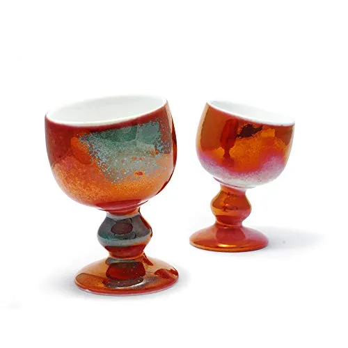 Bicchiere in Ceramica di Faenza Ubriaco con Stelo Rosso Metallizzato