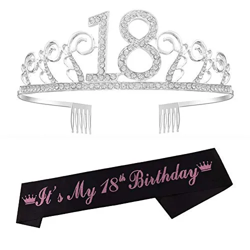 18 Anni di Compleanno Donna Tiara Birthday Corona 18 Compleanno Glitter Bianca Its My 18th Birthday per Feste di Compleanno o Torte di Compleanno Decorazioni