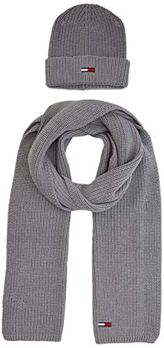 Tommy Hilfiger Rib-Knit Scarf & Beanie Gp Set Sciarpa, Cappello e Guanti, Grigio (Grey Pfg), Unica (Taglia Produttore: OS) Uomo