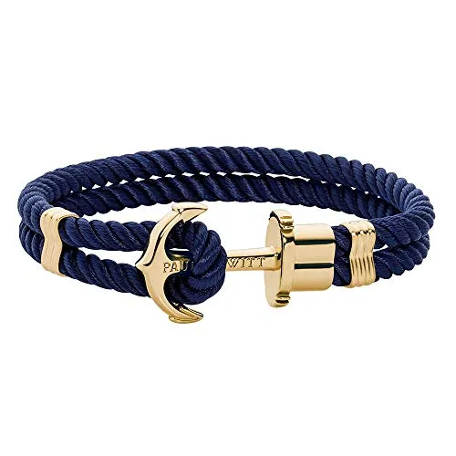 Paul Hewitt PHREP - Bracciale Donna e Uomo ad Ancora - Bracciali Unisex in Nylon (Blu Navy) con Ciondolo Ancora in Acciaio Inossidabile (Dorato)