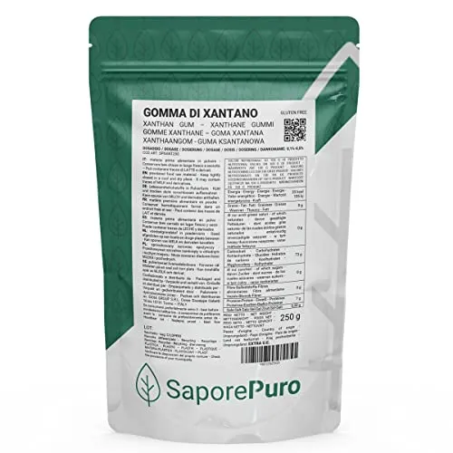 Saporepuro Xantano in polvere 250 gr - Ideale per Gelati, salse, topping, Sorbetti, gel, impasti pizza - Puro 100%