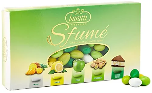 Buratti Confetti con Mandorle Tostate Ricoperte di Cioccolato, Bianco ai Molteplici Gusti, Tenerezze Sfumè Verde - 1000 g